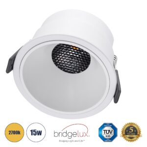 GloboStar® PLUTO-B 60261 Χωνευτό LED Spot Downlight TrimLess Φ10.4cm 15W 1875lm 38° AC 220-240V IP20 Φ10.4 x Υ6.5cm – Στρόγγυλο – Λευκό & Anti-Glare HoneyComb – Θερμό Λευκό 2700K – Bridgelux COB – 5 Years Warranty