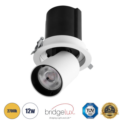 GloboStar® VIRGO-M 60307 Χωνευτό LED Spot Downlight TrimLess Φ11cm 12W 1500lm 36° AC 220-240V IP20 Φ11cm x Υ11.5cm – Στρόγγυλο – Λευκό με Μαύρο Κάτοπτρο – Θερμό Λευκό 2700K – Bridgelux COB – 5 Years Warranty