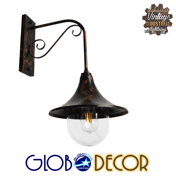 GloboStar® ANNIEL 01124 Vintage Φωτιστικό Τοίχου Απλίκα Μονόφωτο Καφέ Σκουριά Μεταλλικό Καμπάνα Φ28 x Μ40.5 x Π28 x Υ56.5cm