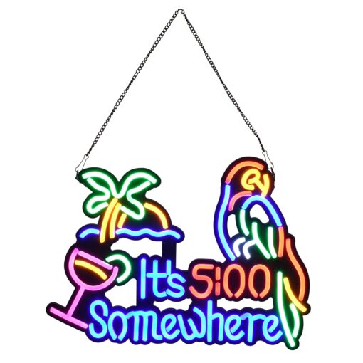 GloboStar® 85854 Φωτιστικό Ταμπέλα Φωτεινή Επιγραφή NEON LED Σήμανσης ITS 5:00 SOMEWHERE PARROT 30W AC 230V με Διακόπτη On/Off Ροζ – Γαλάζιο – Κίτρινο – Πράσινο – Κόκκινο