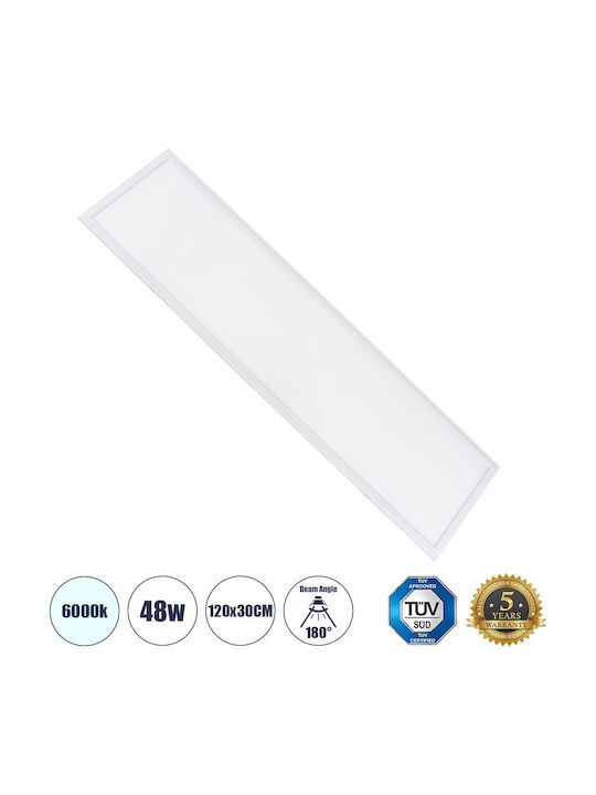 GloboStar Παραλληλόγραμμο Χωνευτό LED Panel Ισχύος 48W με Ψυχρό Λευκό Φως 2τμχ. 120×30εκ. -60212GS