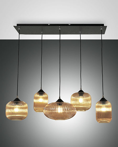 Κρεμαστό Φωτιστικό   Fabas Luce Gillis E27 5x Μελί     – 3627-48-125