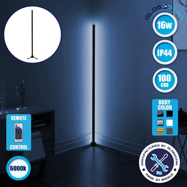 Μοντέρνο Minimal Επιδαπέδιο Μαύρο Φωτιστικό 100cm LED 16 Watt με Ασύρματο Χειριστήριο RF & Dimmer Ψυχρό Λευκό 6000k GloboStar ALIEN Design GLOBO-100-1