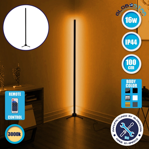 Μοντέρνο Minimal Επιδαπέδιο Μαύρο Φωτιστικό 100cm LED 16 Watt με Ασύρματο Χειριστήριο RF & Dimmer Θερμό Λευκό 3000k GloboStar ALIEN Design GLOBO-100-3