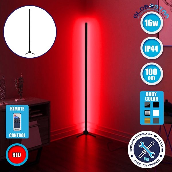 Μοντέρνο Minimal Επιδαπέδιο Μαύρο Φωτιστικό 100cm LED 16 Watt με Ασύρματο Χειριστήριο RF & Dimmer Κόκκινο GloboStar ALIEN Design GLOBO-100-4