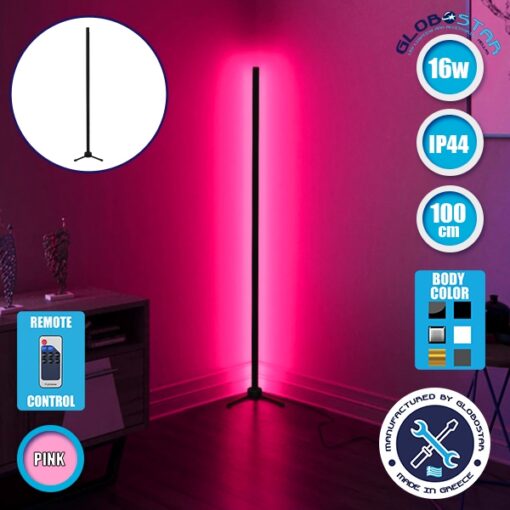 Μοντέρνο Minimal Επιδαπέδιο Μαύρο Φωτιστικό 100cm LED 16 Watt με Ασύρματο Χειριστήριο RF & Dimmer Ροζ GloboStar ALIEN Design GLOBO-100-7