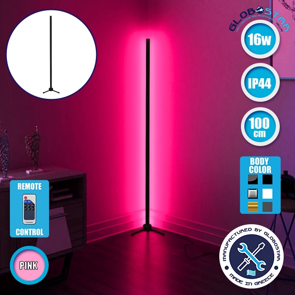 Μοντέρνο Minimal Επιδαπέδιο Μαύρο Φωτιστικό 100cm LED 16 Watt με Ασύρματο Χειριστήριο RF & Dimmer Ροζ GloboStar ALIEN Design GLOBO-100-7