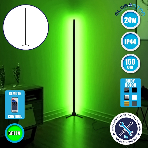 Μοντέρνο Minimal Επιδαπέδιο Μαύρο Φωτιστικό 150cm LED 24 Watt με Ασύρματο Χειριστήριο RF & Dimmer Πράσινο GloboStar ALIEN Design GLOBO-150-5