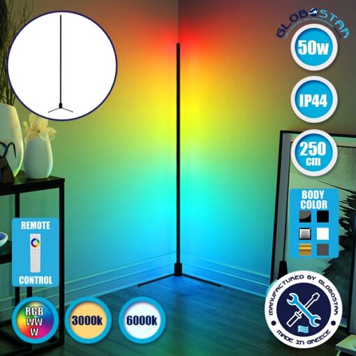 Μοντέρνο Minimal Επιδαπέδιο Μαύρο Φωτιστικό 250cm LED 50 Watt με Ασύρματο Χειριστήριο Αφής 2.4G RF & Dimmer RGBW+WW Πολύχρωμο – Ψυχρό – Ημέρας – Θερμό GloboStar ALIEN Design GLOBO-250-9