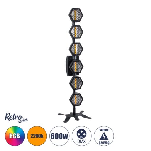 GloboStar® 51194 LINE COLUMN HEXA Επαγγελματικό Φωτιστικό Ειδικών Εφέ DIGITAL MATRIX PIXEL & Blinder – 6 x 100W LED COB Chips Ultra Gold Warm White 2200K & 144 x 0.5W LED SMD5050 Chips RGB – AC 220V-240V DMX512 Display on Body – Μαύρο – Μ40 x Π32 x Υ146.5cm