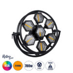 GloboStar® 51196 HALO HEXA Επαγγελματικό Φωτιστικό Ειδικών Εφέ DIGITAL MATRIX PIXEL & Blinder – 7 x 100W LED COB Chips Ultra Gold Warm White 2200K & 168 x 0.5W LED SMD5050 Chips RGB – AC 220V-240V DMX512 Display on Body – Μαύρο – Μ95 x Π17.5 x Υ78.5cm