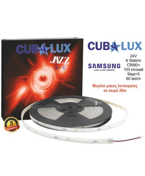 LED Ταινία 6W 24V CUBALUX Dimmable 618lm/m Αδιάβροχη IP67 Θερμό 3000K 15 Μέτρα CL13-1033
