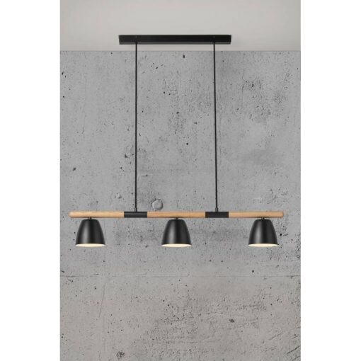 Nordlux Theo Κρεμαστό Φωτιστικό Ράγα 3xGU10 Μαύρο & Ξύλο – 2112603003