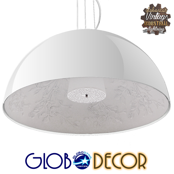 GloboStar® SERENIA WHITE 01273 Μοντέρνο Κρεμαστό Φωτιστικό Οροφής Μονόφωτο Λευκό Γύψινο Καμπάνα Φ90 x Y45cm