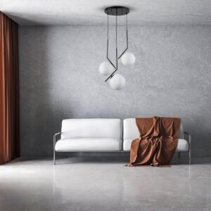 GloboStar® MONROE 00952 Μοντέρνο Κρεμαστό Φωτιστικό Οροφής Τρίφωτο 3 x E27 Μαύρο – Λευκό Μεταλλικό Μπάλα Φ60 x Υ50cm