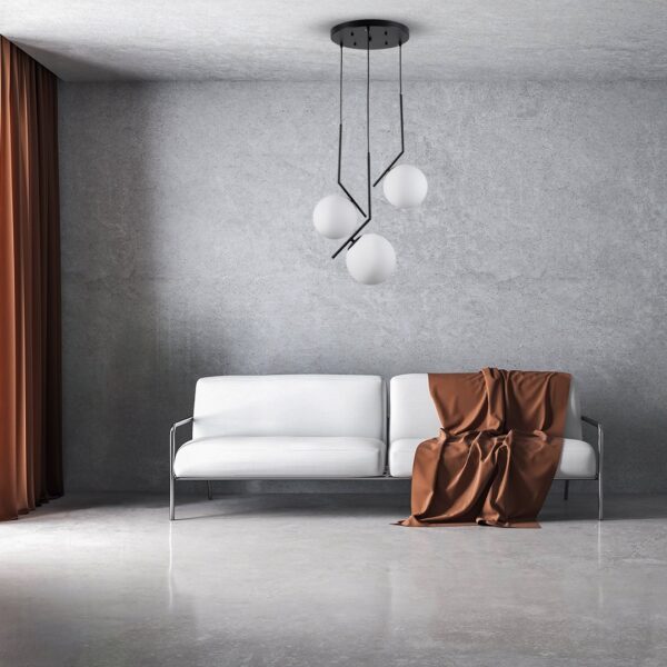 GloboStar® MONROE 00952 Μοντέρνο Κρεμαστό Φωτιστικό Οροφής Τρίφωτο 3 x E27 Μαύρο – Λευκό Μεταλλικό Μπάλα Φ60 x Υ50cm