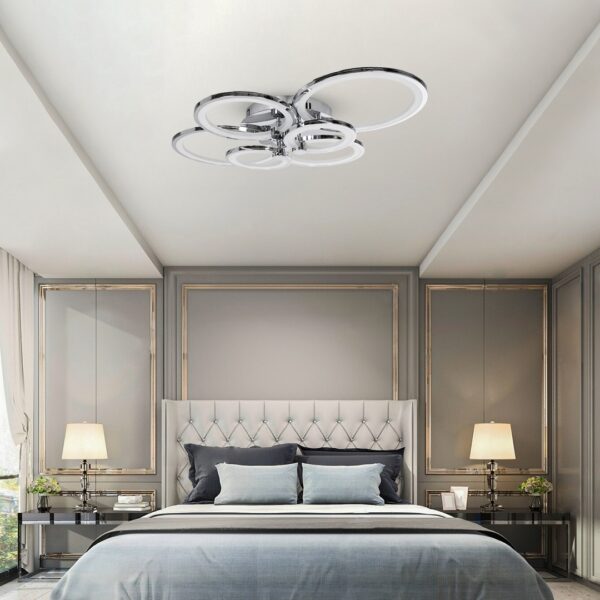 GloboStar® ROYAL-R 61324 Φωτιστικό Οροφής Design LED CCT 135W 16200lm 360° AC 220-240V – Εναλλαγή Φωτισμού μέσω Τηλεχειριστηρίου All In One Ψυχρό 6000k+Φυσικό 4500k+Θερμό 2700k Dimmable Μ80.5 x Π59 x Υ12cm – Νίκελ Χρώμιο – 3 Years Warranty