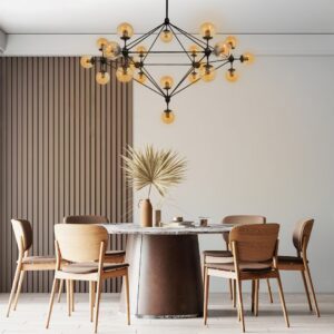 GloboStar® SENTINEL 01638 Μοντέρνο Industrial Κρεμαστό Φωτιστικό Οροφής Πολύφωτο 21 x E27 Μαύρο Μεταλλικό Πολυέλαιος με Μελί Γυαλί Φ170 x Υ136cm