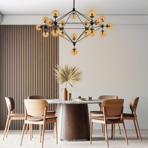 GloboStar® SENTINEL 01638 Μοντέρνο Industrial Κρεμαστό Φωτιστικό Οροφής Πολύφωτο 21 x E27 Μαύρο Μεταλλικό Πολυέλαιος με Μελί Γυαλί Φ170 x Υ136cm