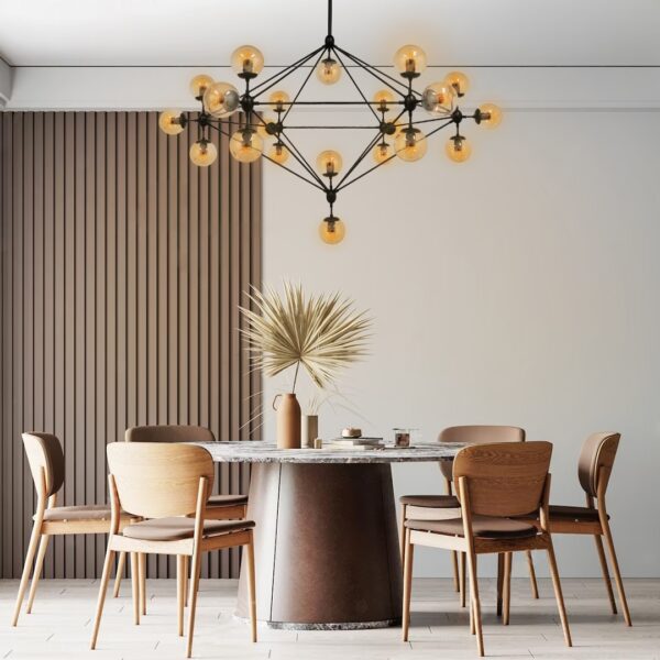 GloboStar® SENTINEL 01638 Μοντέρνο Industrial Κρεμαστό Φωτιστικό Οροφής Πολύφωτο 21 x E27 Μαύρο Μεταλλικό Πολυέλαιος με Μελί Γυαλί Φ170 x Υ136cm