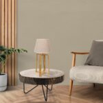 GloboStar® SQUID 01265 Μοντέρνο Επιτραπέζιο Φωτιστικό Πορτατίφ Μονόφωτο Ξύλινο με Μπεζ Καπέλο Φ30 x Υ63cm