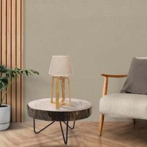 GloboStar® SQUID 01265 Μοντέρνο Επιτραπέζιο Φωτιστικό Πορτατίφ Μονόφωτο Ξύλινο με Μπεζ Καπέλο Φ30 x Υ63cm