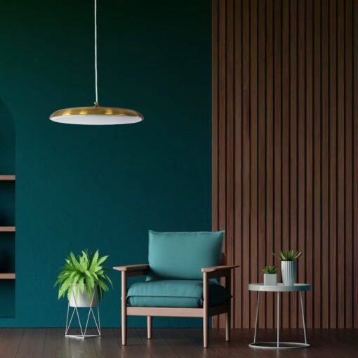 GloboStar® BARON 60887 Κρεμαστή Πλαφονιέρα Οροφής LED CCT 24W 2880lm 120° AC 220-240V – Εναλλαγή Φωτισμού μέσω Διακόπτη On/Off All In One Ψυχρό 6000k+Φυσικό 4500k+Θερμό 2700k Φ40 x Υ10cm – Χρυσό Πλατίνα – 3 Years Warranty