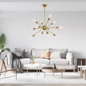 GloboStar® MILANO 01485 Μοντέρνο Industrial Φωτιστικό Οροφής Πολύφωτο 12 x E27 Χρυσό Μεταλλικό Φ80 x Y78cm