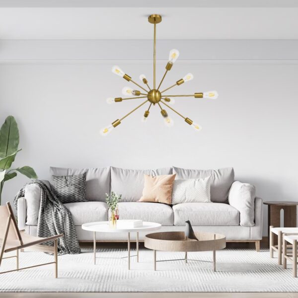 GloboStar® MILANO 01485 Μοντέρνο Industrial Φωτιστικό Οροφής Πολύφωτο 12 x E27 Χρυσό Μεταλλικό Φ80 x Y78cm