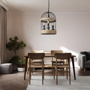 GloboStar® MERLIN 00865 Vintage Industrial Κρεμαστό Φωτιστικό Οροφής Τρίφωτο 3 x E14 Μαύρο Μεταλλικό Με Σχοινί Φ27 x Y44cm