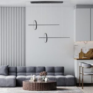 GloboStar® LINEARE 61290 Κρεμαστό Φωτιστικό Οροφής Design LED CCT 67W 7504lm 300° AC 220-240V – Εναλλαγή Φωτισμού μέσω Τηλεχειριστηρίου All In One Ψυχρό 6000k+Φυσικό 4500k+Θερμό 2700k Dimmable Μ130 x Π25 x Υ60cm – Μαύρο – 3 Years Warranty