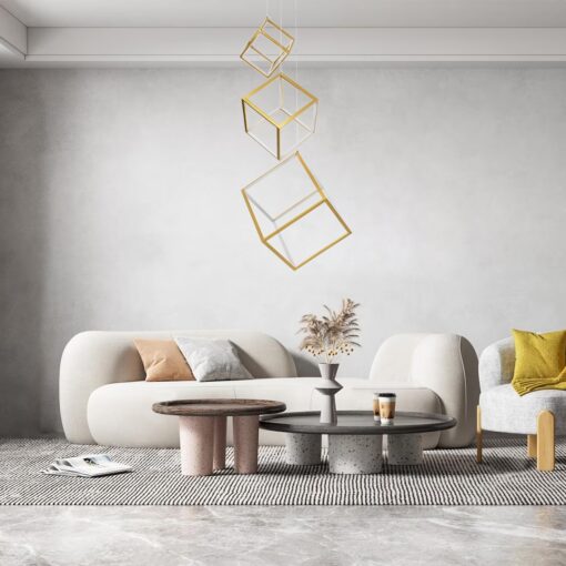 GloboStar® KIBOO-TRIO 60932 Κρεμαστό Φωτιστικό Οροφής Design LED CCT 90W 10350lm 360° AC 220-240V – Εναλλαγή Φωτισμού μέσω Τηλεχειριστηρίου All In One Ψυχρό 6000k+Φυσικό 4500k+Θερμό 2700k Dimmable Μ60 x Π60 x Υ80cm – Χρυσό Πλατίνα – 3 Years Warranty