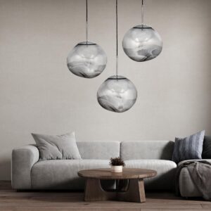 GloboStar® DIXAR 01464 Μοντέρνο Κρεμαστό Φωτιστικό Οροφής Μονόφωτο 1 x E27 Γυάλινο Ασημί Νίκελ Φ36 x Υ45cm