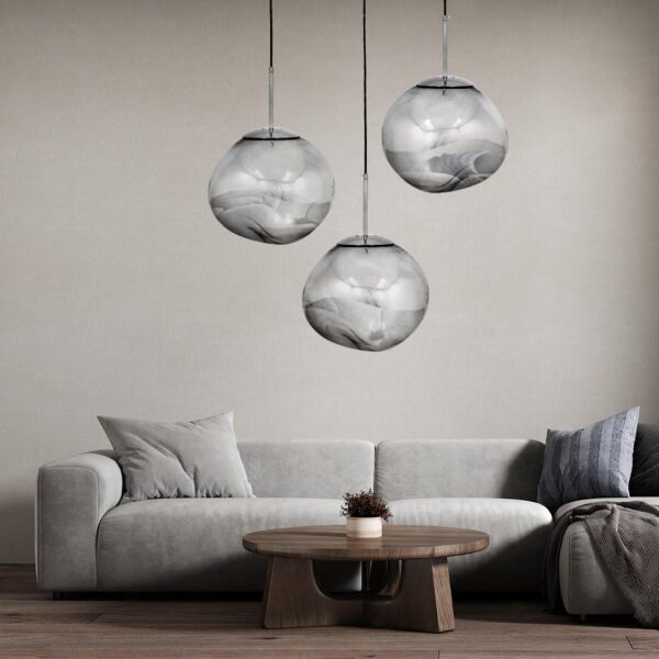 GloboStar® DIXAR 01464 Μοντέρνο Κρεμαστό Φωτιστικό Οροφής Μονόφωτο 1 x E27 Γυάλινο Ασημί Νίκελ Φ36 x Υ45cm