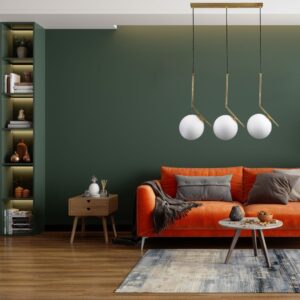 GloboStar® MONROE 00955 Μοντέρνο Κρεμαστό Φωτιστικό Οροφής Τρίφωτο 3 x E27 Χρυσό – Λευκό Μεταλλικό Μπάλα Μ74 x Π25 x Υ50cm