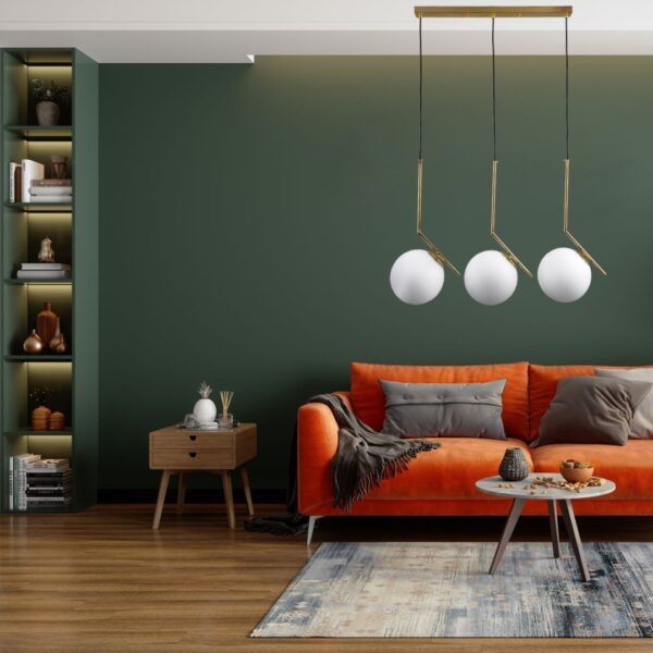 GloboStar® MONROE 00955 Μοντέρνο Κρεμαστό Φωτιστικό Οροφής Τρίφωτο 3 x E27 Χρυσό – Λευκό Μεταλλικό Μπάλα Μ74 x Π25 x Υ50cm