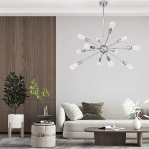 GloboStar® MILANO 01487 Μοντέρνο Industrial Φωτιστικό Οροφής Πολύφωτο 12 x E27 Ασημί Νίκελ Μεταλλικό Φ80 x Y78cm