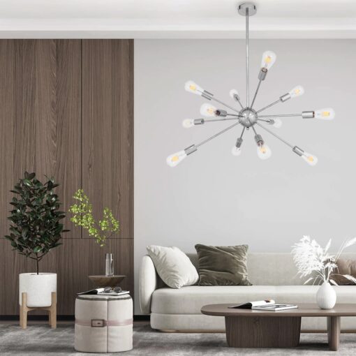 GloboStar® MILANO 01487 Μοντέρνο Industrial Φωτιστικό Οροφής Πολύφωτο 12 x E27 Ασημί Νίκελ Μεταλλικό Φ80 x Y78cm