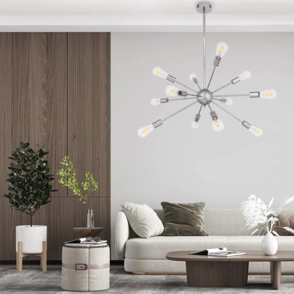 GloboStar® MILANO 01487 Μοντέρνο Industrial Φωτιστικό Οροφής Πολύφωτο 12 x E27 Ασημί Νίκελ Μεταλλικό Φ80 x Y78cm