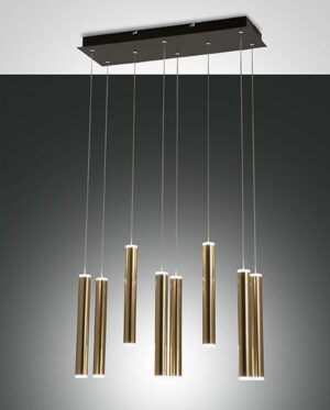 Κρεμαστό Φωτιστικό   Fabas Luce Prado LED 52W  Μαύρο – Σατινέ Ορείχαλκος Steps dimmable  5760lm Θερμό 3000K – 3685-46-209