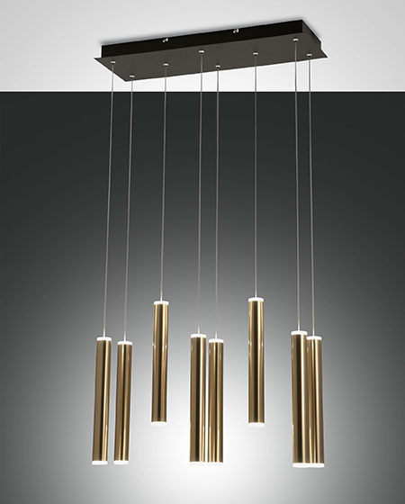 Κρεμαστό Φωτιστικό   Fabas Luce Prado LED 52W  Μαύρο – Σατινέ Ορείχαλκος Steps dimmable  5760lm Θερμό 3000K – 3685-46-209