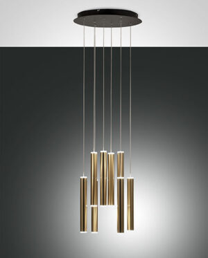 Κρεμαστό Φωτιστικό   Fabas Luce Prado LED 52W  Μαύρο – Σατινέ Ορείχαλκος Steps dimmable  5760lm Θερμό 3000K – 3685-47-209