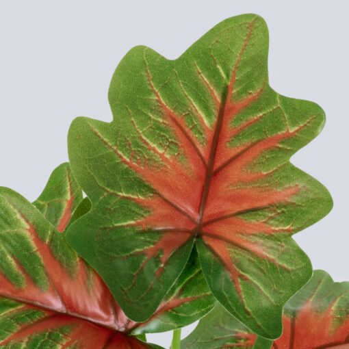 GloboStar® CALADIUM S-78271 Τεχνητό Φυτό Καλάδιο – Μπουκέτο Διακοσμητικών Φυτών – Κλαδιών με Φύλλωμα Πράσινο – Κόκκινο – Κίτρινο Υ28cm