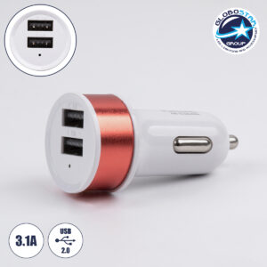 Globostar® S-90991 Ροζ Φορτιστής Αυτοκινήτου DC 12-24V με 2 Εξόδους USB DC 5V 1.0Α & 2.1A