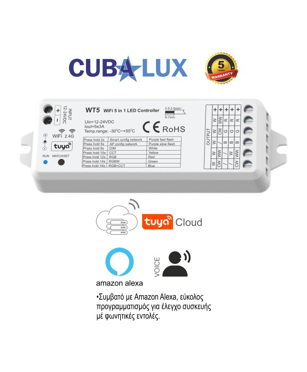 LED Controller Dimmer WiFi – RF  5x3A 12/24Vdc  CUBALUX CL13-1061