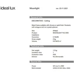 IDEAL LUX Φωτιστικό Οροφής MOONLIGHT 8xG9 Χρυσού Χρώματος – 080932
