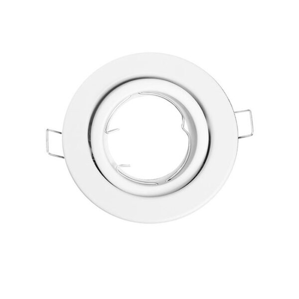 Στρογγυλό λευκό σποτ φωτιστικού, μεταλλικό, κατάλληλο για χωνευτή εγκατάσταση σε οροφές.