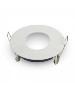 Λευκή στρογγυλή βάση στήριξης σποτ φωτισμού, ιδανική για οροφές. Κατάλληλη για διακοσμητικό φωτισμό.