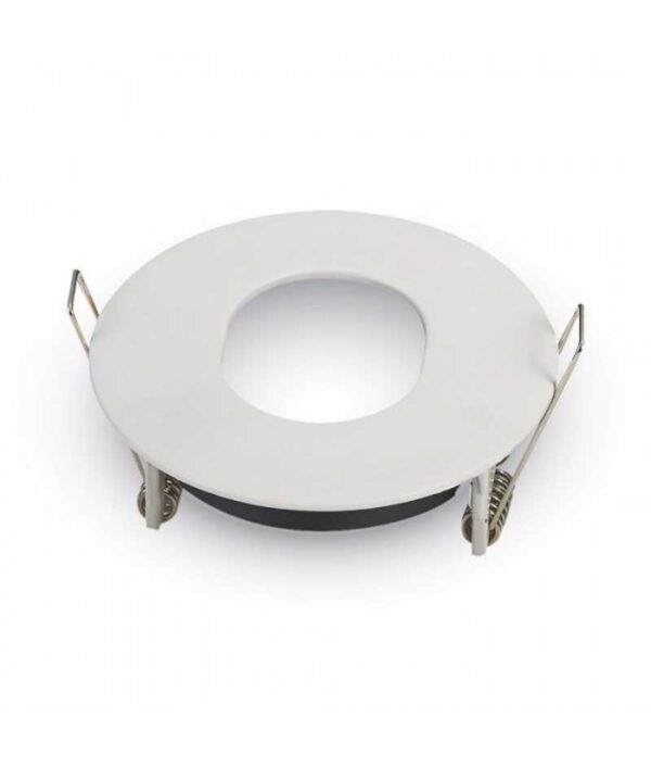 Λευκή στρογγυλή βάση στήριξης σποτ φωτισμού, ιδανική για οροφές. Κατάλληλη για διακοσμητικό φωτισμό.