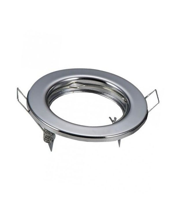 Μεταλλική βάση σποτ οροφής σε ασημί χρώμα, κατάλληλη για ενσωματωμένο φωτισμό. Ιδανική για μοντέρνα διακόσμηση.